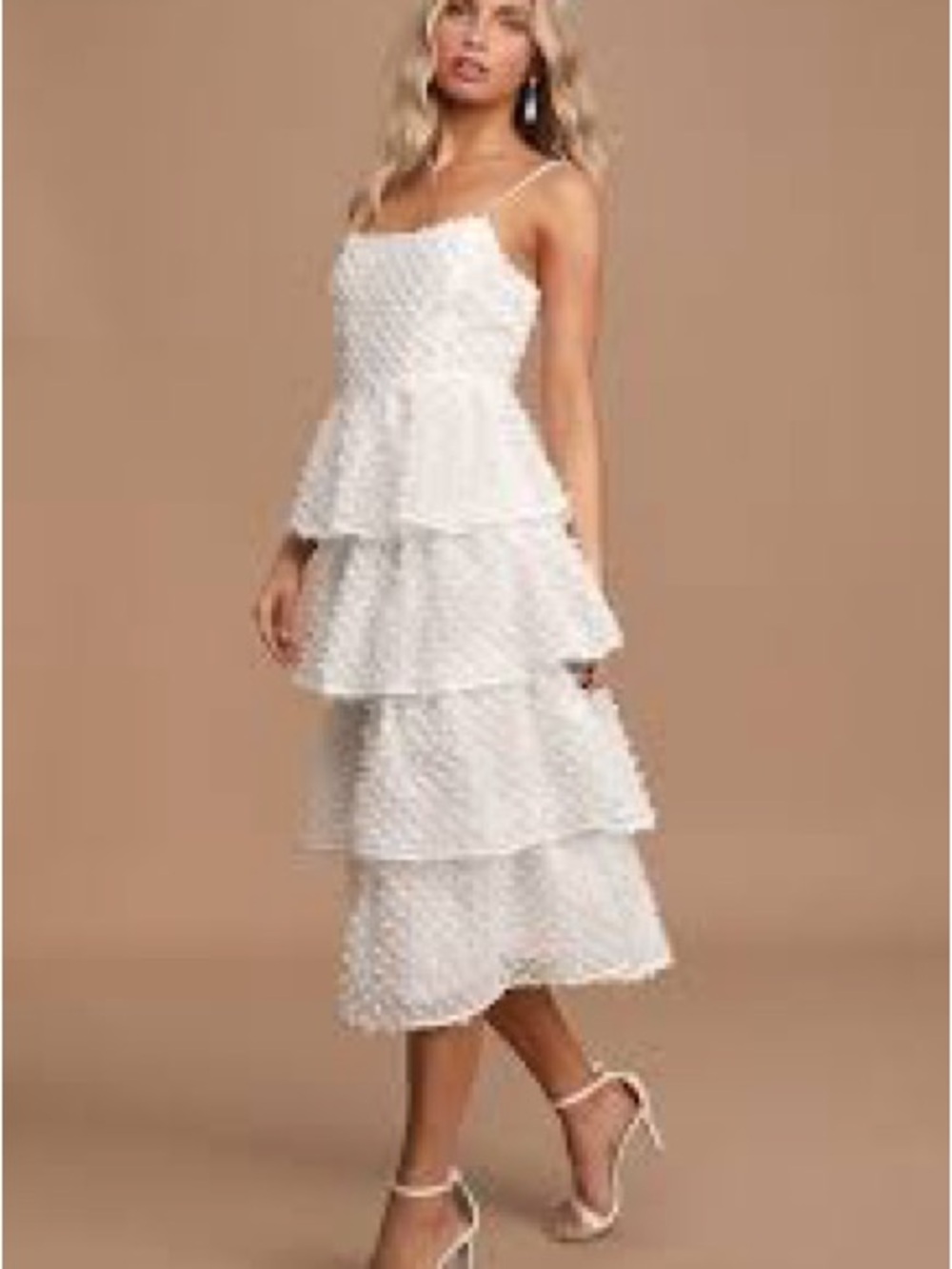 Lulu's White Tiered Swiss Dot Midi Dress